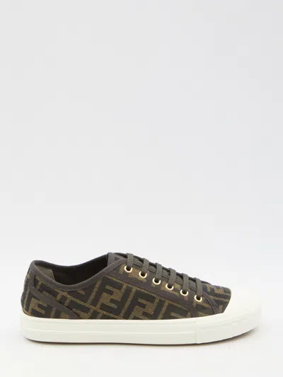 Fendi Men Brown Sneaker With All-over Ff Motif In Fabric Man In Black