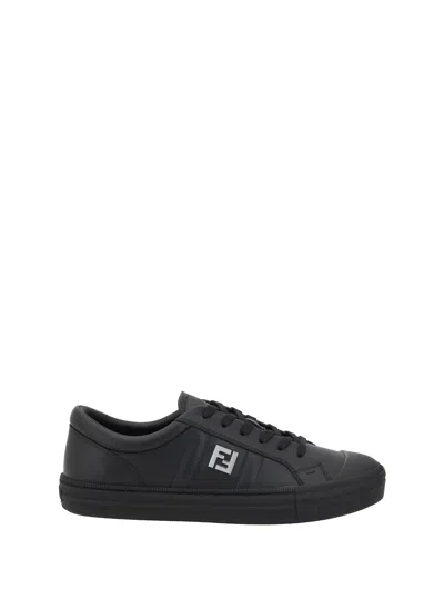 Fendi Domino Leather Low-top Sneakers In Black