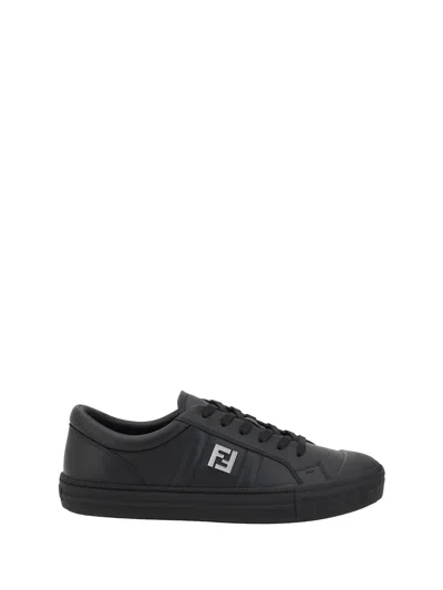 Fendi Domino Leather Low-top Sneakers In Black