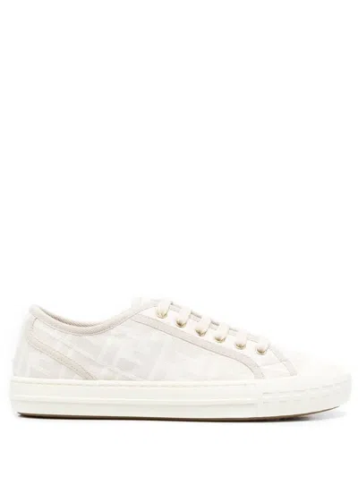 Fendi Domino Ff Jacquard Low-top Sneakers In White