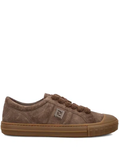 Fendi Domino Sneakers In Suede In Brown