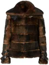 Fendi Women Color Pequin Motif Fur Aviator Jacket In Brown