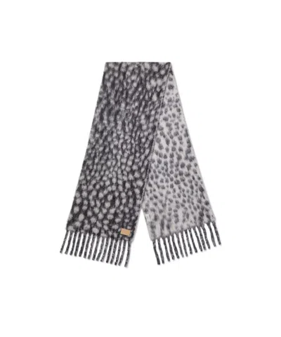Fendi Dot-pattern Fringed Scarf In Gray