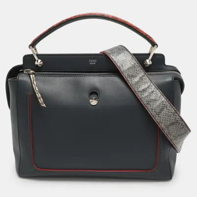 Pre-owned Fendi Dotcom Blue Leather And Python Top Handle Bag
