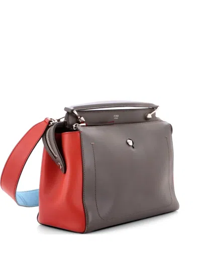 Pre-owned Fendi Dotcom Convertible Leather Medium Satchel In Gray