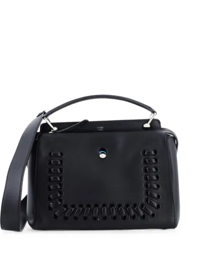 Pre-owned Fendi Dotcom Convertible Whipstitch Leather Medium Satchel In Black