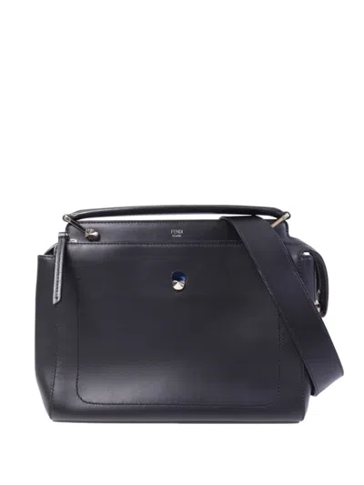 Pre-owned Fendi Dotcom Two-way Calfskin Shoulder Bag In Black