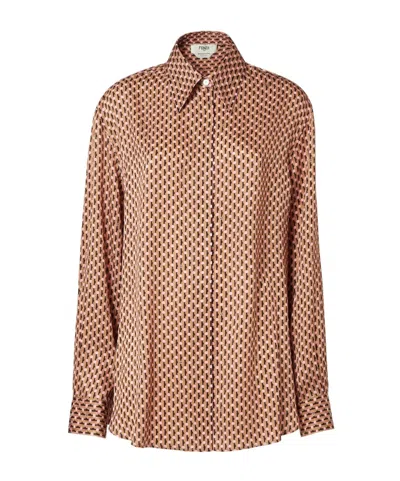 Fendi Dots Pink Jacquard Silk Shirt In Multi