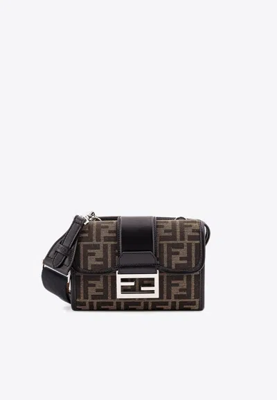 Fendi Double Baguette Ff Jacquard Messenger Bag In Black
