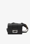 Fendi Double Baguette Grained Leather Messenger Bag In Black