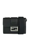 Fendi Baguette Double Leather Crossbody Bag In Black
