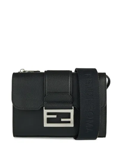 Fendi Double Baguette Leather Shoulder Bag In Black