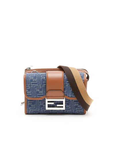 Fendi Double Baguette Zucca Denim Bag In Blue