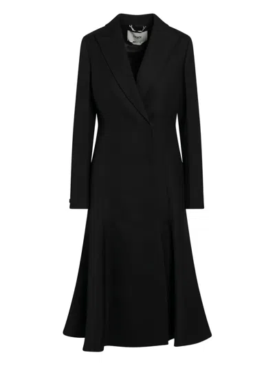 Fendi Women Black Flared Double-breasted Coat With Peak Revers In Wool Woman
