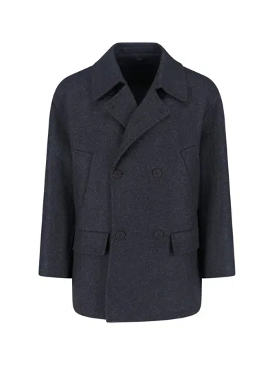 Fendi Double-breasted Coat In Black