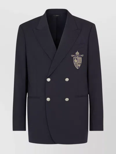 Fendi Double-breasted Jacket Featuring Peak Lapels In Blue