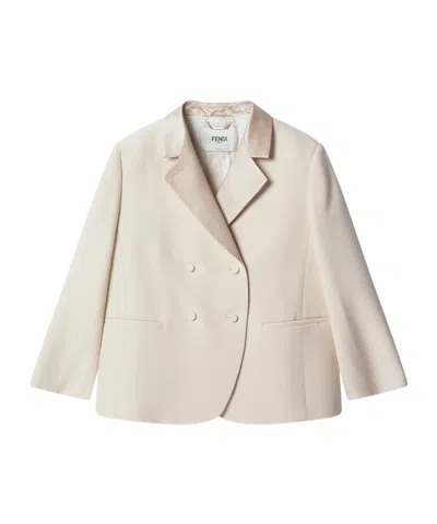 Fendi Ivory Single-brested Jacket Women In Neutral