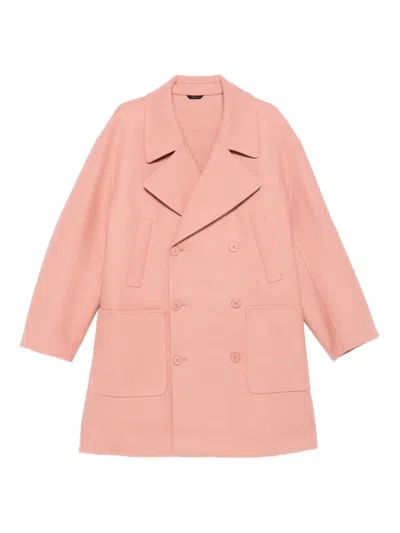 Fendi Double-breasted Wool Coat Featuring Large Pockets In Pink