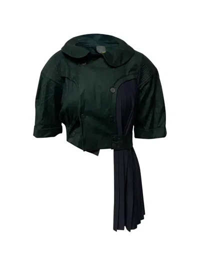 Pre-owned Fendi Double-breasted Pleated Jacket In Green