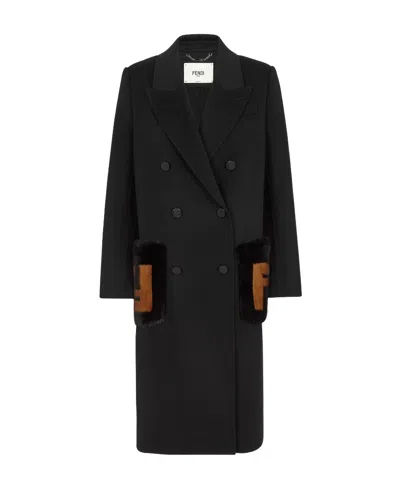 Fendi Double Breasted Pocket-detailed Trench Coat In Black