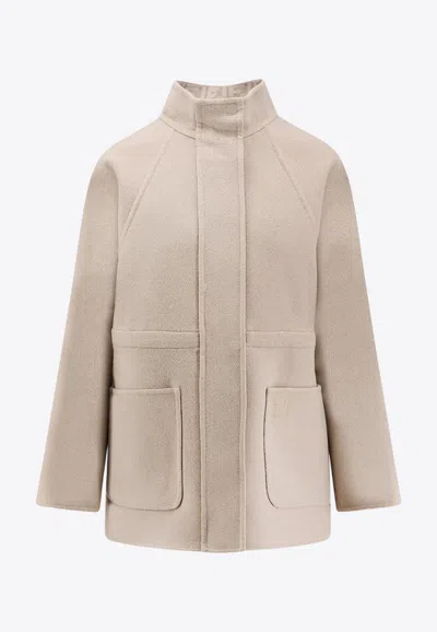 Fendi Double-breasted Wool Coat In Neutral