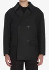 Fendi Double-breasted Caban In Slate Grey Wool Men In Black