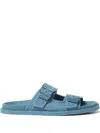 Fendi Double-buckle Ff-pattern Sandals In Blue