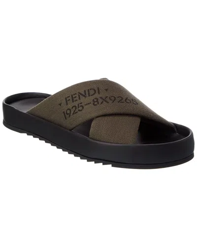 Fendi Double Canvas Slide In Brown