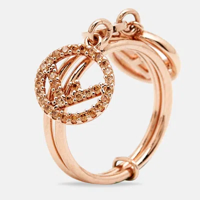 Pre-owned Fendi Double Charm Rose Gold Tone Ring Size 49 In Pink