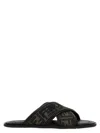 Fendi Double Crossed Band Logo Slides With Jacquard Ff Design In Black