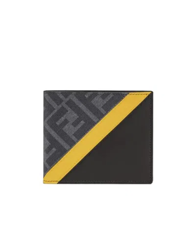 Fendi Double-fold Wallet With Diagonal Logo In Gray
