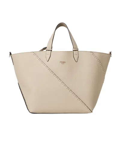 Fendi Double Handle Shoulder Bag In Nude