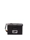 Fendi Double Baguette Grained Leather Messenger Bag In Black