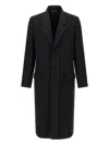 Fendi Crepe Wool Coat With Double Layer Satin Lapel In Black