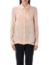 Fendi Floral Embroidered Silk Top With Classic Collar In Pink