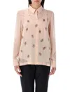 Fendi Women Georgette Top With Rhinestones And Sequins Embroidery In Pink