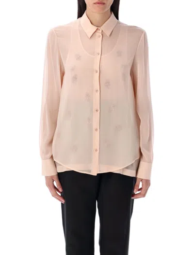 Fendi Double Layer Shirt With Embroidered Top In Pink