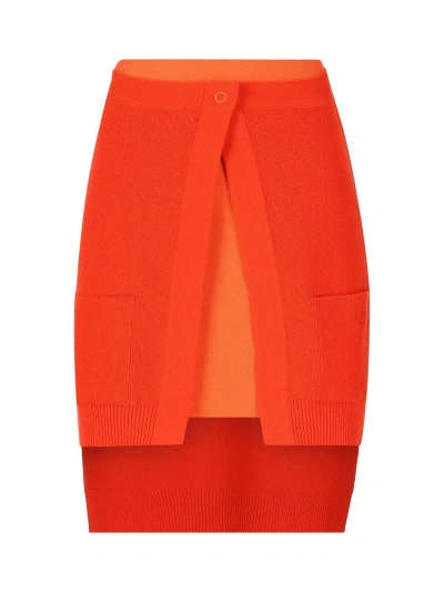 Fendi Double-layer Short Fitted Skirt In Orange