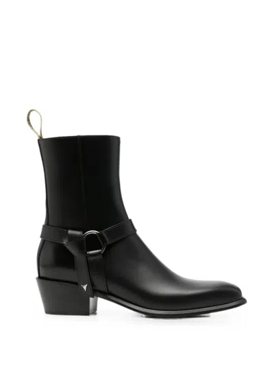 Fendi Double O Leather Ankle Boots In Black