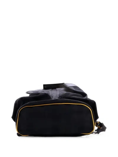 Pre-owned Fendi Double Pocket Drawstring Pequin Nylon With Leather Backpack In Black