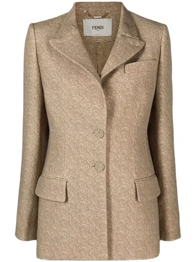 Fendi Double Print Wool Jacket For Women In Brown