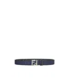 Fendi Reversible Leather And Ff Fabric Belt In Blue