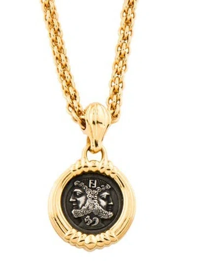 Pre-owned Fendi Double Sided Coin Pendant Necklace, 42" In Multi