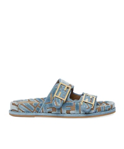 FENDI FENDI FF JACQUARD SLIP-ON SLIDES
