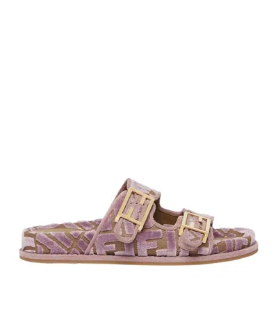 FENDI FENDI FF JACQUARD SLIP-ON SLIDES