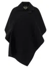 Fendi Wool Cape With Collar And Draped Shape In Black