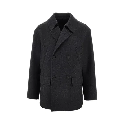 Fendi Double Wool Double-breasted Peacoat In Gray