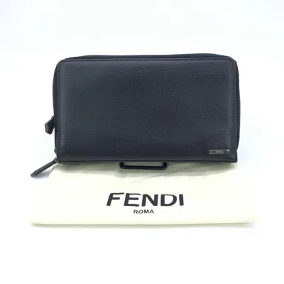 Pre-owned Fendi Double Zipper Zippy Organizer Leather Wallet In Women's Black ()