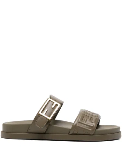 Fendi Double-band Slide Sandals With Decorative Buckle In Multi