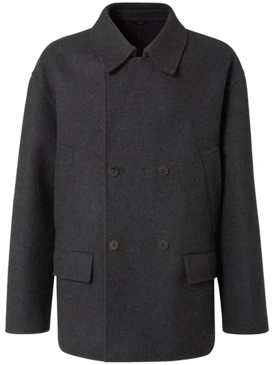 Fendi Doublebreasted Caban In Slate Grey Wool In Gray
